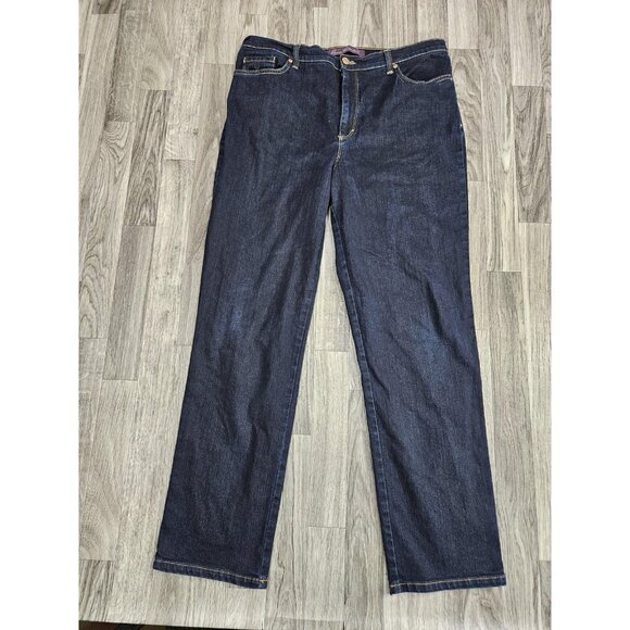 (3/$35) Gloria Vanderbilt Amanda Jeans Womens 14 Dark Wash Mid Rise Straight - Picture 1 of 12